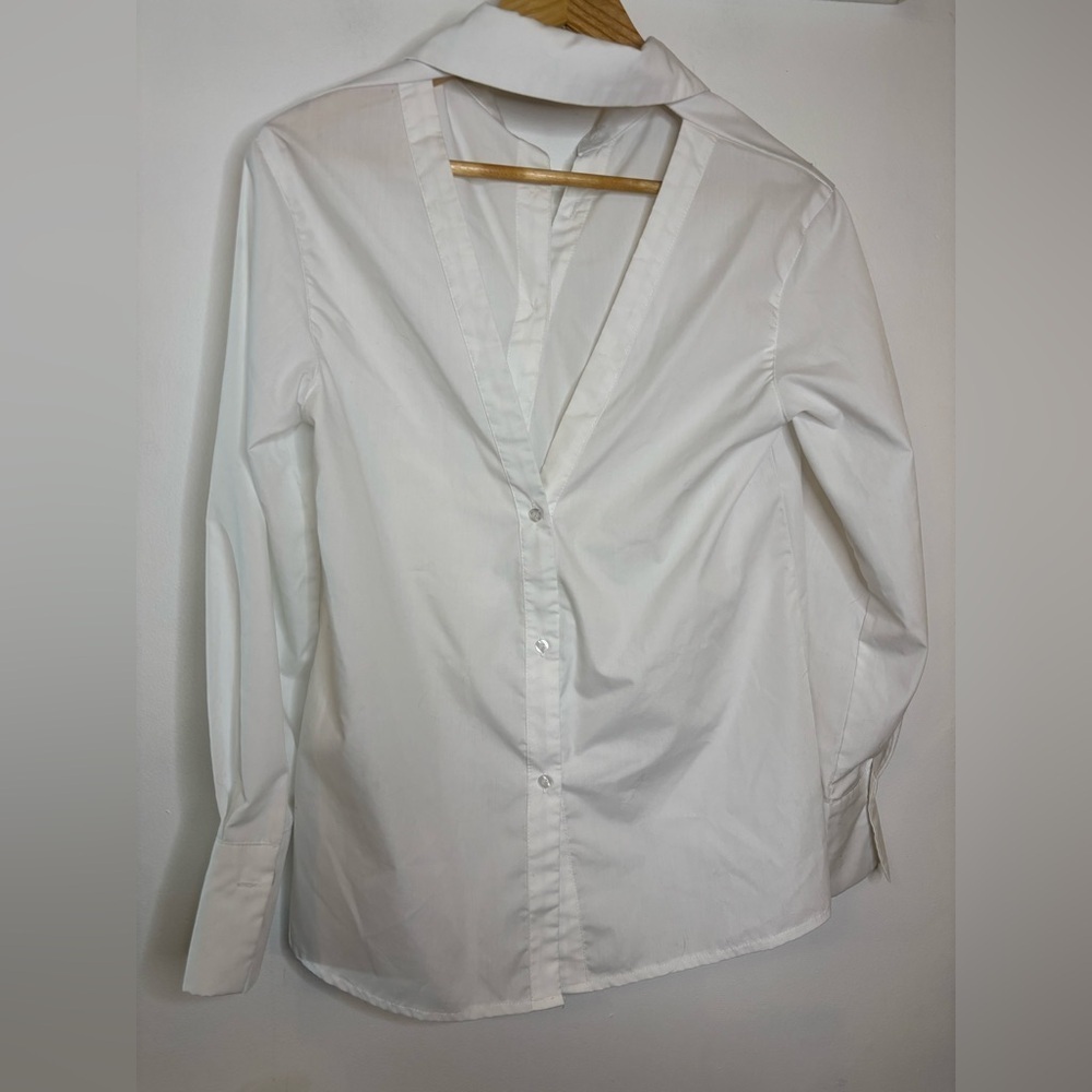 AEL Amy Enjoy Life White Asymmetrical Button Cutout Back Top
